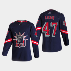 Men's New York Rangers Morgan Barron #47 2021 Season Reverse Retro Authentic Navy Jersey Men's New York Rangers Morgan Barron #47 2021 Season Reverse Retro Authentic Navy Jersey