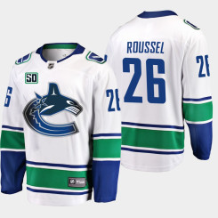 Men's Vancouver Canucks Antoine Roussel #26 50th Anniversary White Away Jersey Men's Vancouver Canucks Antoine Roussel #26 50th Anniversary White Away Jersey