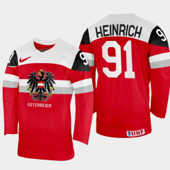 Dominique Heinrich 2022 IIHF World Championship Austria Hockey Jersey Red #91 Uniform