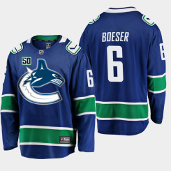 Men's Vancouver Canucks Brock Boeser #6 Blue 50th Anniversary Home Player Jersey Men's Vancouver Canucks Brock Boeser #6 Blue 50th Anniversary Home Player Jersey