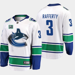 Men's Vancouver Canucks Brogan Rafferty #3 50th Anniversary White Away Jersey Men's Vancouver Canucks Brogan Rafferty #3 50th Anniversary White Away Jersey