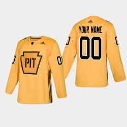 Men's Pittsburgh Penguins Custom #00 Practice Authentic Gold Jersey