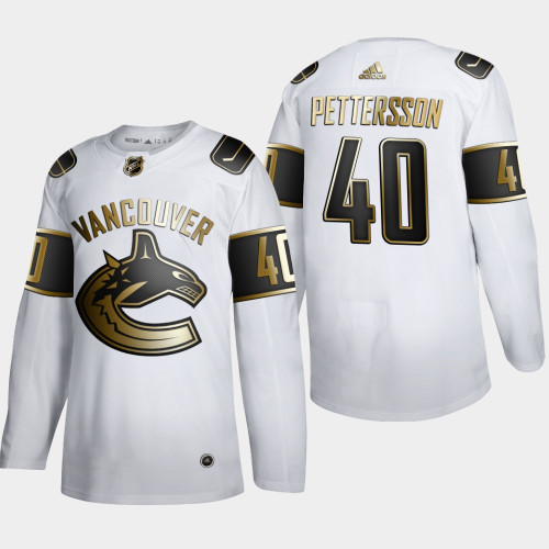 Men's Vancouver Canucks Elias Pettersson #40 NHL Golden Edition White Authentic Jersey Men's Vancouver Canucks Elias Pettersson #40 NHL Golden Edition White Authentic Jersey