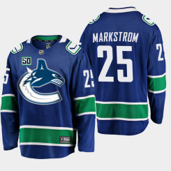 Men's Vancouver Canucks Jacob Markstrom #25 Blue 50th Anniversary Home Player Jersey Men's Vancouver Canucks Jacob Markstrom #25 Blue 50th Anniversary Home Player Jersey