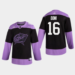 Men's Columbus Blue Jackets Max Domi #16 2020 Hockey Fights Cancer Practice Black Jersey