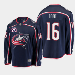 Men's Columbus Blue Jackets Max Domi #16 20th Anniversary Home Navy Jersey