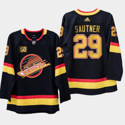 Men's Vancouver Canucks Ashton Sautner #29 50th Anniversary Black 1989 Flying Skate Jersey Men's Vancouver Canucks Ashton Sautner #29 50th Anniversary Black 1989 Flying Skate Jersey