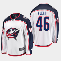 Men's Columbus Blue Jackets Dean Kukan #46 White Away Breakaway Player Jersey Men's Columbus Blue Jackets Dean Kukan #46 White Away Breakaway Player Jersey