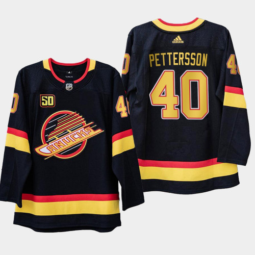 Men's Vancouver Canucks Elias Pettersson #40 50th Anniversary Black 1989 Flying Skate Jersey Men's Vancouver Canucks Elias Pettersson #40 50th Anniversary Black 1989 Flying Skate Jersey