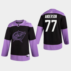 Blue Jackets Josh Anderson #77 Hockey Fights Cancer Practice Black Jersey