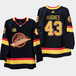 Men's Vancouver Canucks Quinn Hughes #43 50th Anniversary Black 1989 Flying Skate Jersey Men's Vancouver Canucks Quinn Hughes #43 50th Anniversary Black 1989 Flying Skate Jersey
