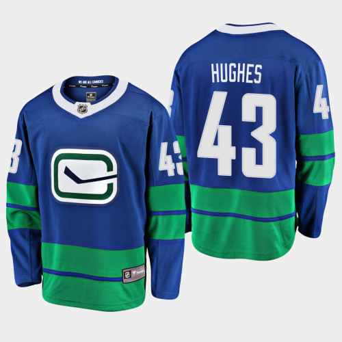 Men's Vancouver Canucks Quinn Hughes 2019-20 Alternate Premier Breakaway Player Royal Jersey Men's Vancouver Canucks Quinn Hughes 2019-20 Alternate Premier Breakaway Player Royal Jersey
