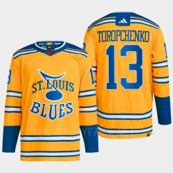Alexei Toropchenko Reverse Retro 2.0 2022 St. Louis Blues Yellow Jersey Authentic Primegreen #13