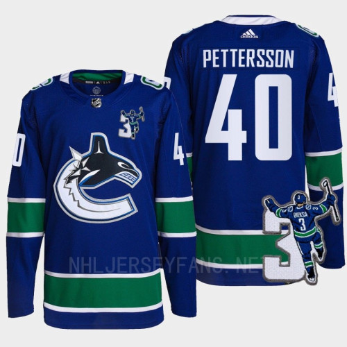 Elias Pettersson Kevin Bieska patch Vancouver Canucks Blue Jersey Home #40 Elias Pettersson Kevin Bieska patch Vancouver Canucks Blue Jersey Home #40