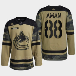 Nils Aman Vancouver Canucks 2022 Armed Forces Green #88 Jersey Camo Warm-up