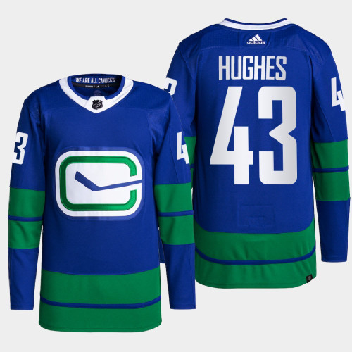 Quinn Hughes #43 Vancouver Canucks Blue Jersey 2022 Alternate Primegreen Authentic Pro Quinn Hughes #43 Vancouver Canucks Blue Jersey 2022 Alternate Primegreen Authentic Pro
