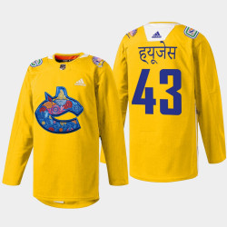 Women's Quinn Hughes Vancouver Canucks Diwali Night 2022 Yellow #43 Jersey Warmup