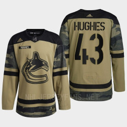 Quinn Hughes Vancouver Canucks 2022 Armed Forces Green #43 Jersey Camo Warm-up Quinn Hughes Vancouver Canucks 2022 Armed Forces Green #43 Jersey Camo Warm-up