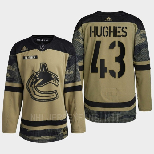 Quinn Hughes Vancouver Canucks 2022 Armed Forces Green #43 Jersey Camo Warm-up Quinn Hughes Vancouver Canucks 2022 Armed Forces Green #43 Jersey Camo Warm-up