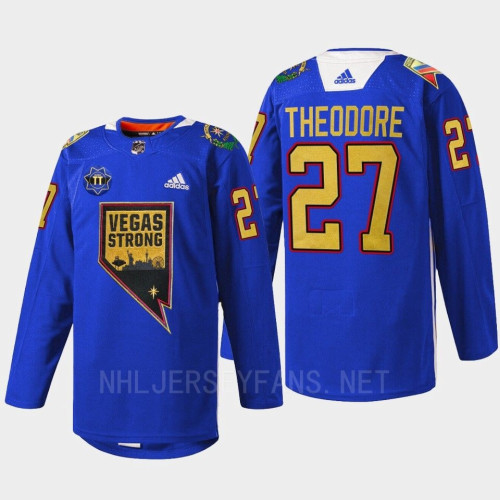 Youth Shea Theodore Vegas Golden Knights Nevada Day 2022 Blue #27 Jersey First Respondersthentic