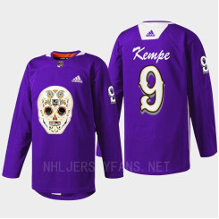 Women's Los Angeles Kings Dia De Los Metros Night Adrian Kempe Purple Sugar Skull warmup Jersey