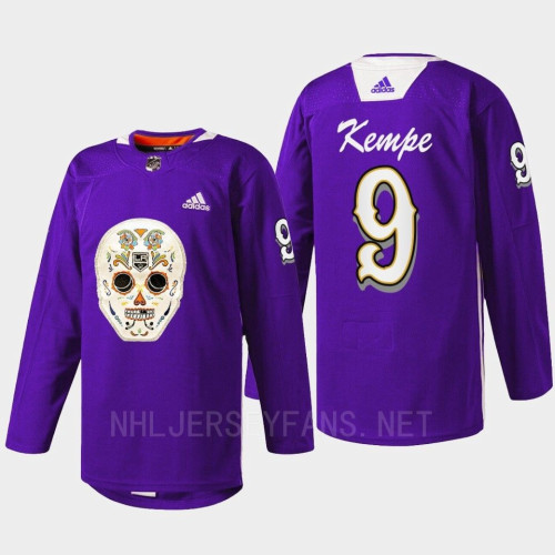 Women's Los Angeles Kings Dia De Los Metros Night Adrian Kempe Purple Sugar Skull warmup Jersey
