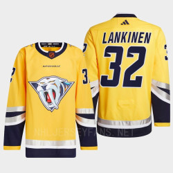 Nashville Predators 2022 Reverse Retro 2.0 Kevin Lankinen Yellow Authentic Primegreen Jersey Men's Nashville Predators 2022 Reverse Retro 2.0 Kevin Lankinen Yellow Authentic Primegreen Jersey Men's