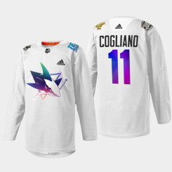 Andrew Cogliano San Jose Sharks Pride Night 2022 White #11 Jersey HockeyIsForEveryone Andrew Cogliano San Jose Sharks Pride Night 2022 White #11 Jersey HockeyIsForEveryone
