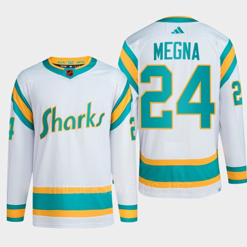 Women's San Jose Sharks 2022 Reverse Retro 2.0 Jaycob Megna White Authentic Primegreen Jersey Men's