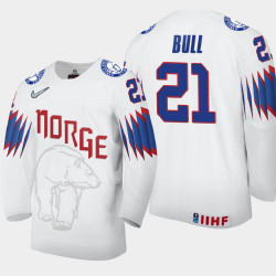 Men's Norway Christian Bull #21 2021 IIHF World Championship Home White Jersey