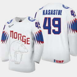 Men's Norway Christian Kasastul #49 2021 IIHF World Championship Home White Jersey