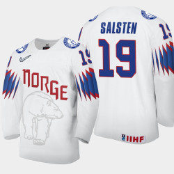 Men's Norway Eirik Salsten #19 2021 IIHF World Championship Home White Jersey