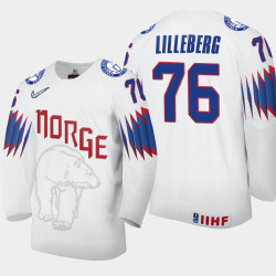 Men's Norway Emil Lilleberg #76 2021 IIHF World Championship Home White Jersey