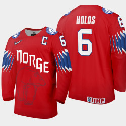 Men's Norway Jonas Holos #6 2021 IIHF World Championship Limited Red Jersey