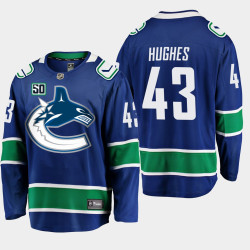 Men's Vancouver Canucks Quinn Hughes #43 Blue 50th Anniversary Home Player Jersey Men's Vancouver Canucks Quinn Hughes #43 Blue 50th Anniversary Home Player Jersey