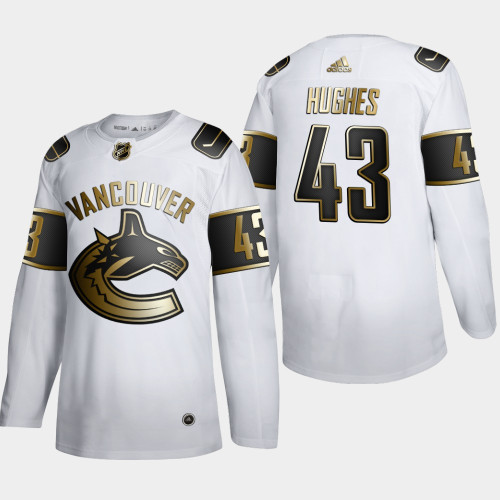Men's Vancouver Canucks Quinn Hughes #43 NHL Golden Edition White Authentic Jersey