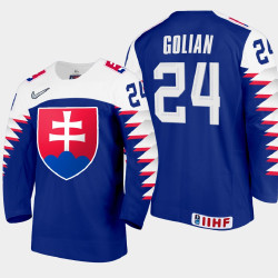 Men Slovakia Team Andrej Golian #24 2021 IIHF World Junior Championship Away Blue Jersey