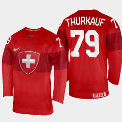 Calvin Thurkauf 2022 IIHF World Championship Switzerland Hockey Jersey Red #79 Uniform
