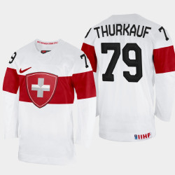 Calvin Thurkauf 2022 IIHF World Championship Switzerland Hockey Jersey White #79 Uniform