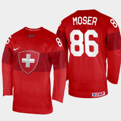 Janis Moser 2022 IIHF World Championship Switzerland Hockey Jersey Red #86 Uniform