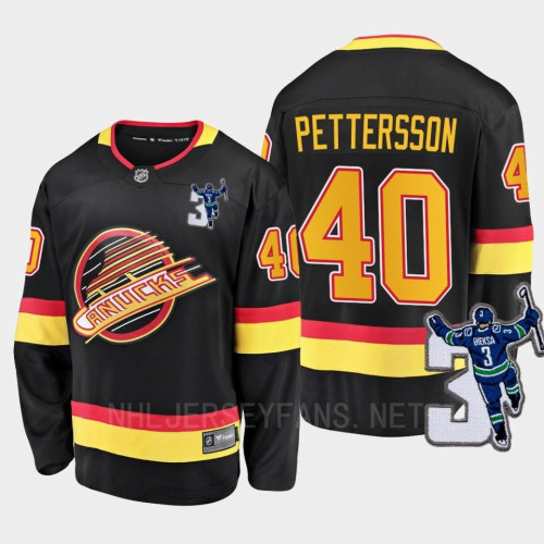 Men Vancouver Canucks Elias Pettersson #40 Kevin Bieska patch Throwback Black Jersey Men Vancouver Canucks Elias Pettersson #40 Kevin Bieska patch Throwback Black Jersey