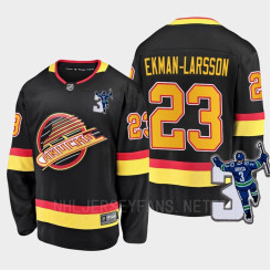 Men Vancouver Canucks Oliver Ekman-Larsson #23 Kevin Bieska patch Throwback Black Jersey Men Vancouver Canucks Oliver Ekman-Larsson #23 Kevin Bieska patch Throwback Black Jersey