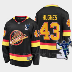 Men Vancouver Canucks Quinn Hughes #43 Kevin Bieska patch Throwback Black Jersey Men Vancouver Canucks Quinn Hughes #43 Kevin Bieska patch Throwback Black Jersey