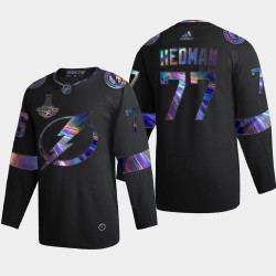 Men's Tampa Bay Lightning Victor Hedman #77 Iridescent Holographic Authentic Black Jersey