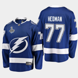 Men's Tampa Bay Lightning Victor Hedman #77 2020 Stanley Cup Champions Home Breakaway Player Blue Jersey