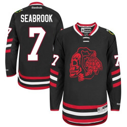 Kid's Chicago Blackhawks #7 Brent Seabrook Authentic Black Red Skull 2014 Stadium Series Reebok Jersey