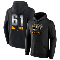 Men's Anaheim Ducks Black Midnight Mascot Logo Cutter Gauthier #61 Player Pullover Hoodie