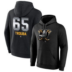 Men's Anaheim Ducks Black Midnight Mascot Logo Jacob Trouba #65 Player Pullover Hoodie